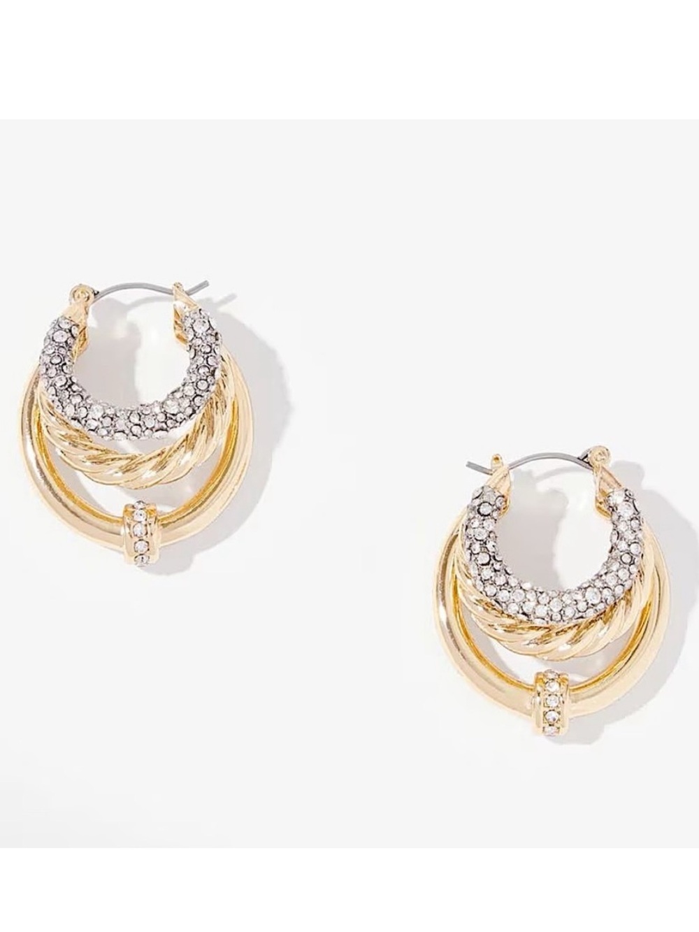 WHBM TRIPLE HOOP MIXED METAL EARRINGS